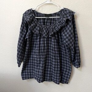 HATCH | The Margot Top Black and Blue Ruffle Collar Gingham Maternity  | Size 0